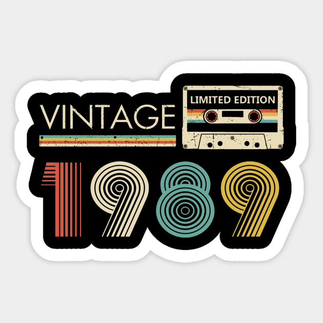 34th Birthday Vintage 1989 Limited Edition Cassette Tape Sticker by Brodrick Arlette Store